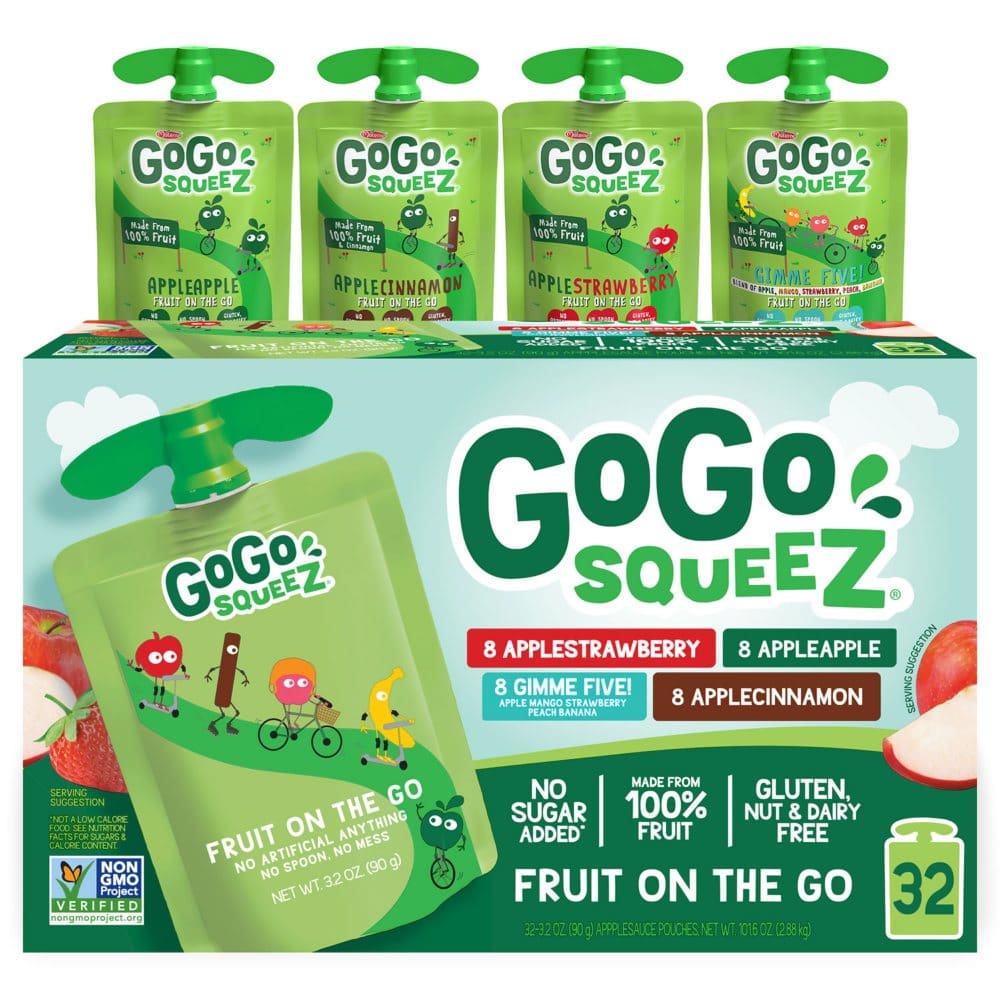 GoGo SqueeZ Applesauce Apple/Cinnamon/Strawberry/GIMME Five (3.2 oz. 32 ct.) - Fruit Cups & Applesauces - GoGo SqueeZ
