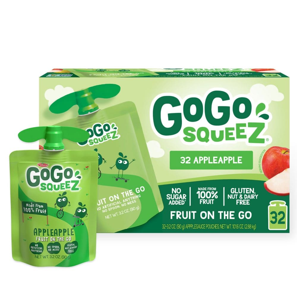 GoGo SqueeZ Applesauce Pouches Apple Apple (3.2 oz. 32 ct.) - Fruit Cups & Applesauces - GoGo SqueeZ