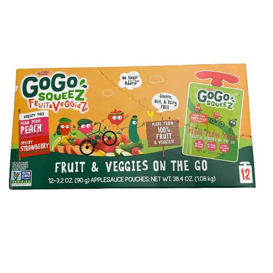 GoGo GoGo Squeez Fruit & Veggiez Peach and Strawberry, 12 Count, 38.3 oz.