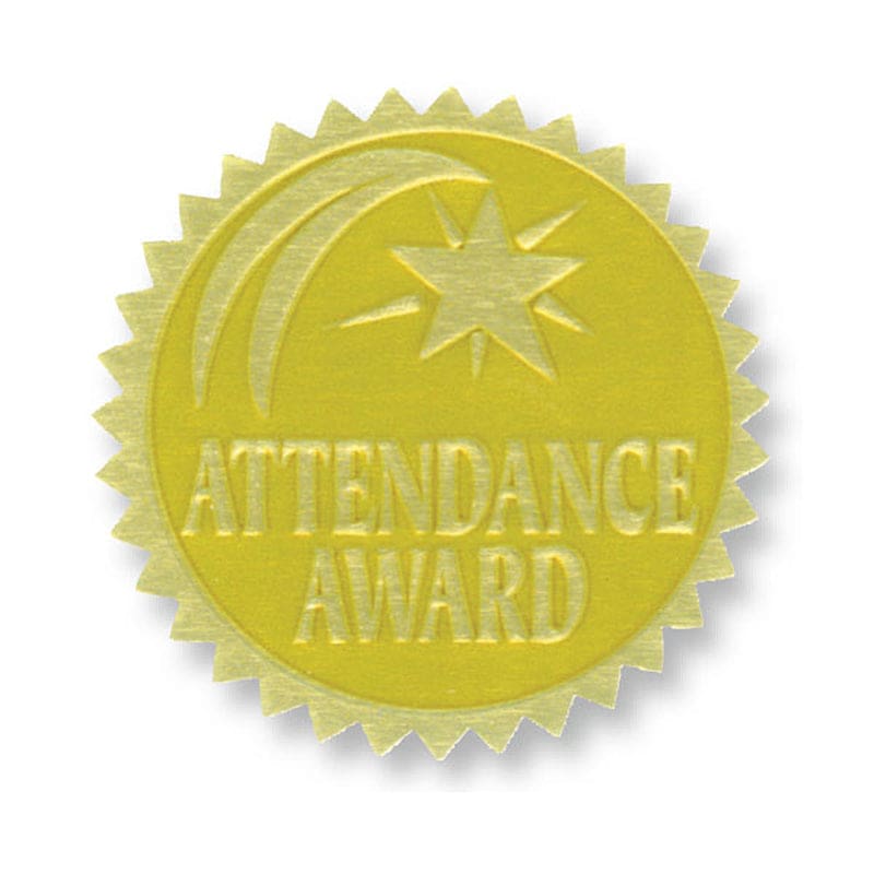 Gold Foil Embossed Seals Attendance Award (Pack of 6) - Awards - Flipside