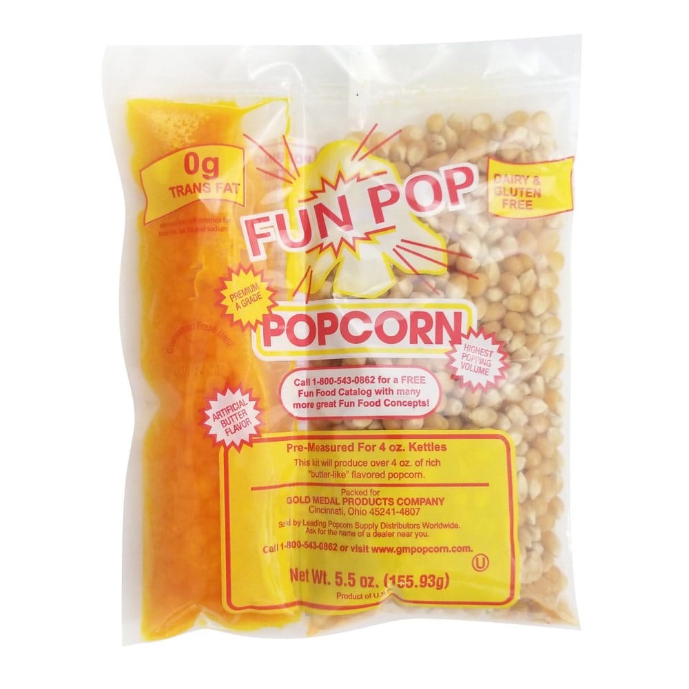 Gold Medal Funpop Popcorn kits for use with 4 oz. Poppers (36 kits per case net wt. 5.5 oz.) - Bulk Pantry - Gold Medal