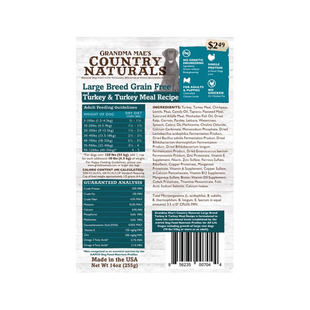 Grandma Maes Country Naturals Grain Free LID Large Breed Turkey Dog Food 14 oz - Pet Supplies - Grandma Maes