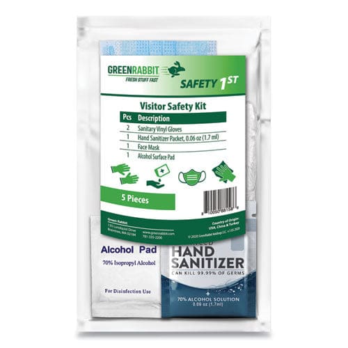 Green Rabbit Safety 1st Visitor Safety Ppe Kit 1 Person 5 Pieces Sealed Bag 12/box Delivered In 1-4 Business Days - Janitorial & Sanitation