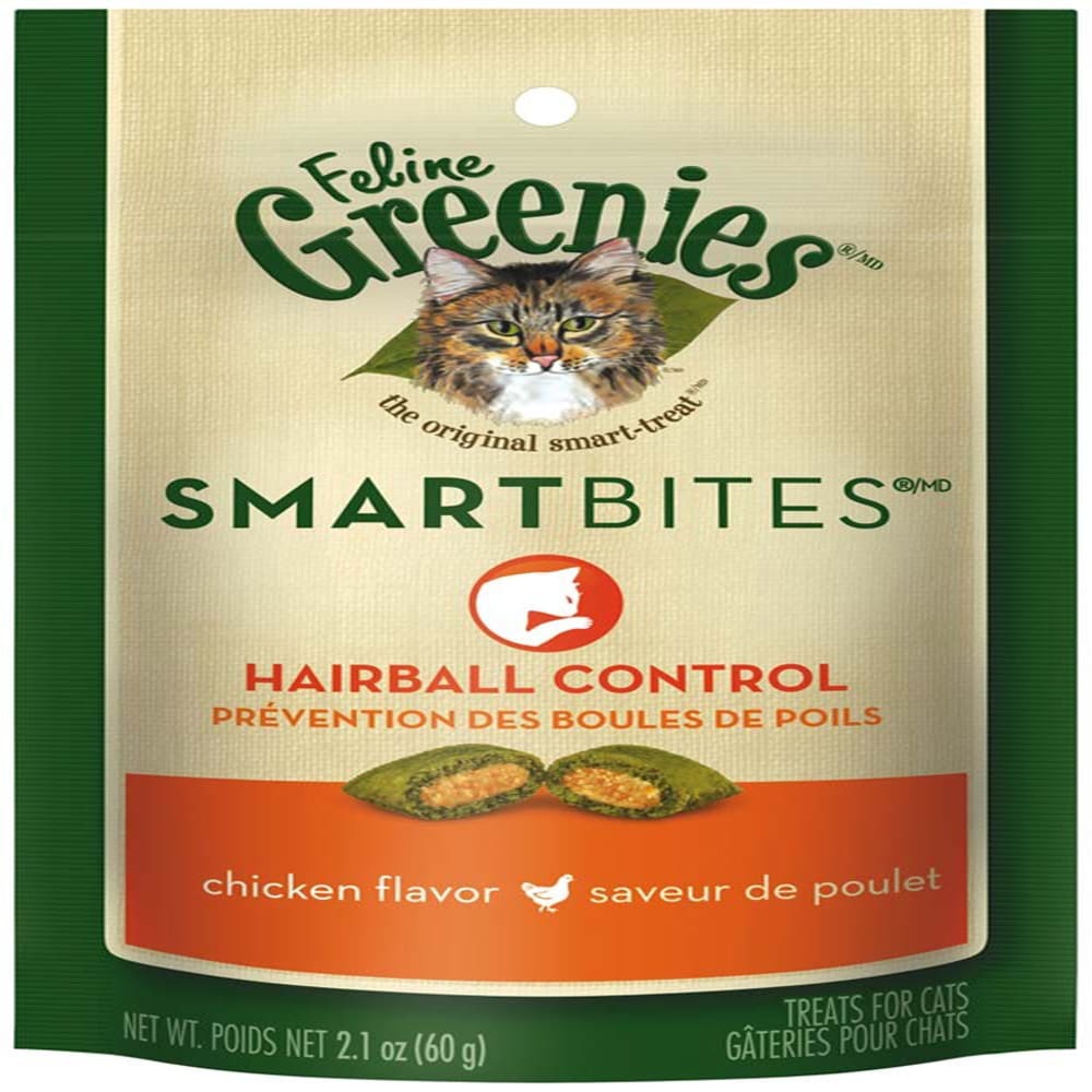 Greenies FELINE SMARTBITES Hairball Control Chicken Flavor Cat Treat 2.1 oz - Pet Supplies - Greenies