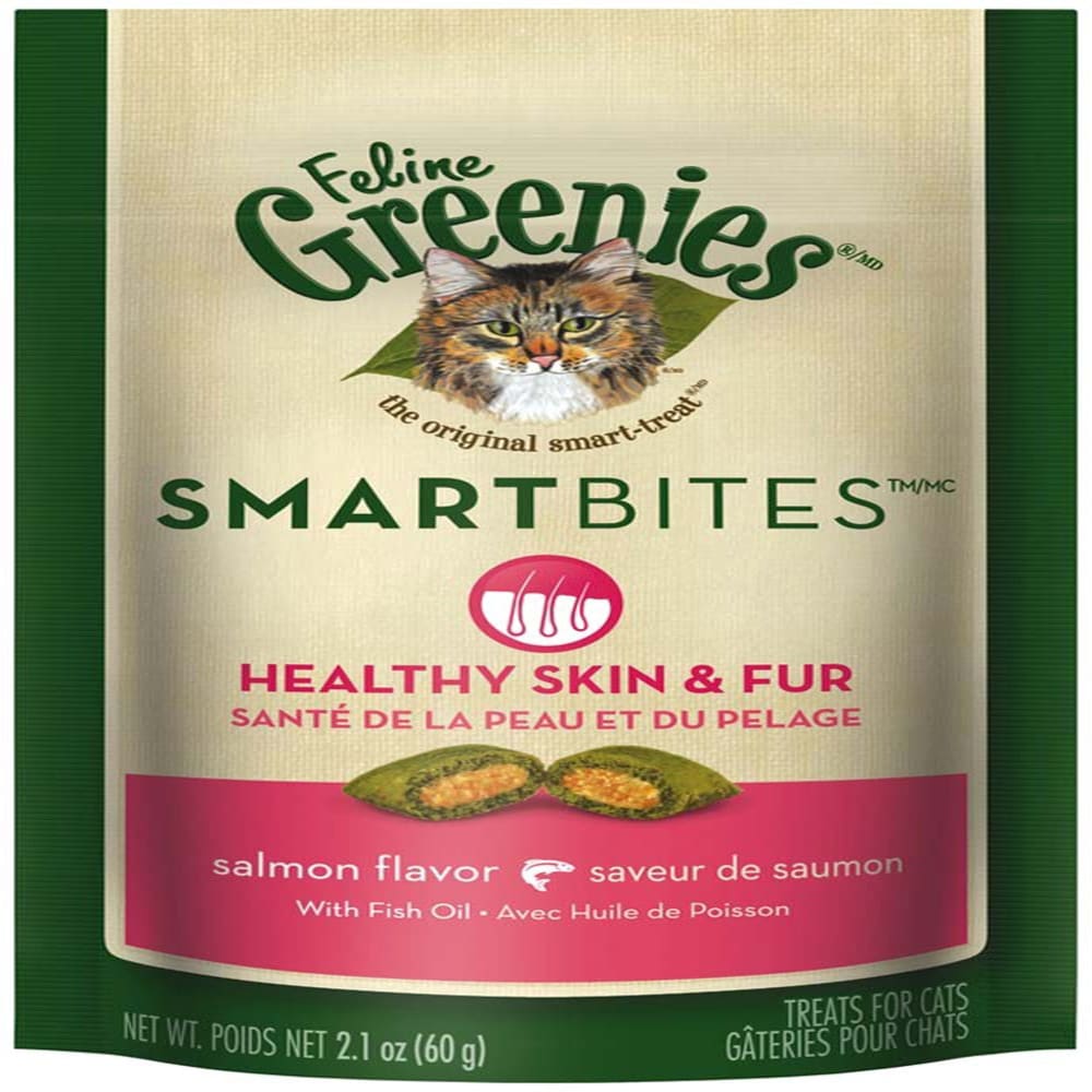 Greenies FELINE SMARTBITES Healthy Skin & Fur Salmon Flavor Cat Treat 2.1 oz - Pet Supplies - Greenies