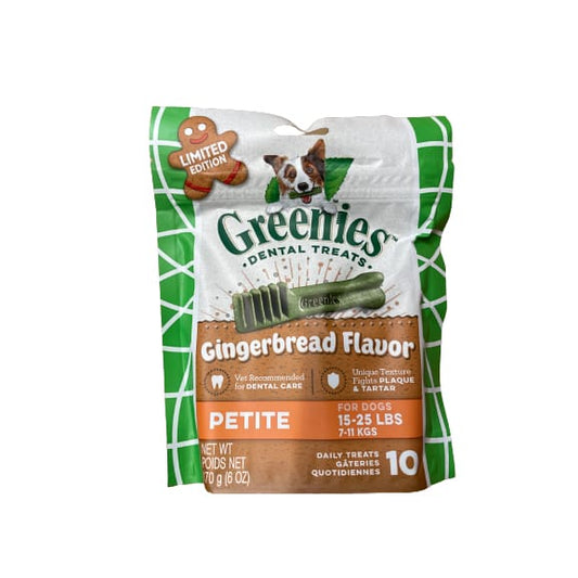 GREENIES Gingerbread Flavor Dental Chew Treats for Petite Dogs 6 oz. Pouch - GREENIES