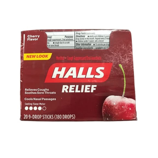 Halls Cherry Cough Drops - with Menthol - 180 Drops (20 sticks of 9 drops) - ShelHealth.Com