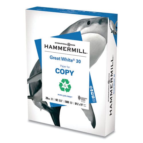 Hammermill Great White 30 Recycled Print Paper 92 Bright 20 Lb Bond Weight 8.5 X 11 White 500 Sheets/ream 10 Reams/carton - School Supplies