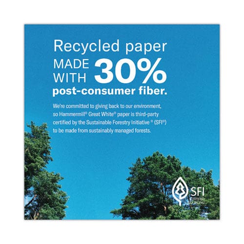 Hammermill Great White 30 Recycled Print Paper 92 Bright 20 Lb Bond Weight 8.5 X 14 White 500/ream - School Supplies - Hammermill®