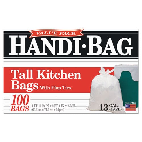 Handi-Bag Super Value Pack 13 Gal 0.6 Mil 23.75 X 28 White 100 Bags/box 6 Boxes/carton - Janitorial & Sanitation - Handi-Bag®