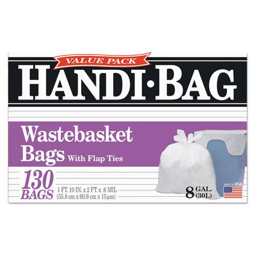 Handi-Bag Super Value Pack 8 Gal 0.6 Mil 22 X 24 White 130 Bags/box 6 Boxes/carton - Janitorial & Sanitation - Handi-Bag®