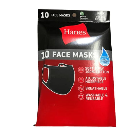 Hanes 100% Cotton Reusable Face Mask, Black, 10 Count - ShelHealth.Com