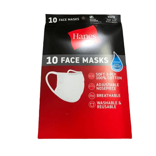 Hanes 100% Cotton Reusable Face Mask, White, 10 Count - ShelHealth.Com