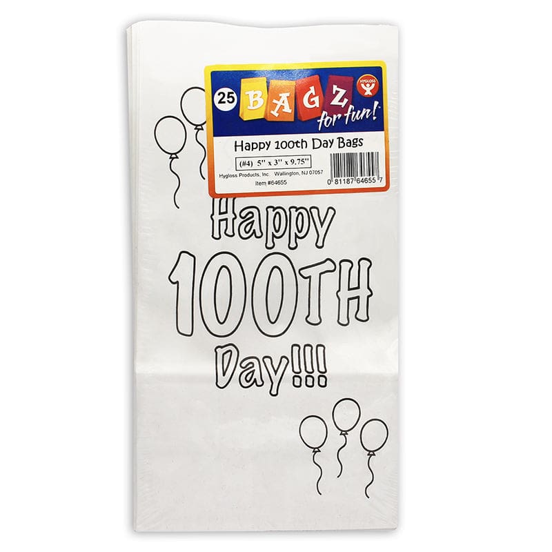 Happy 100Th Day Paper Bags (Pack of 6) - Craft Bags - Hygloss Products Inc.