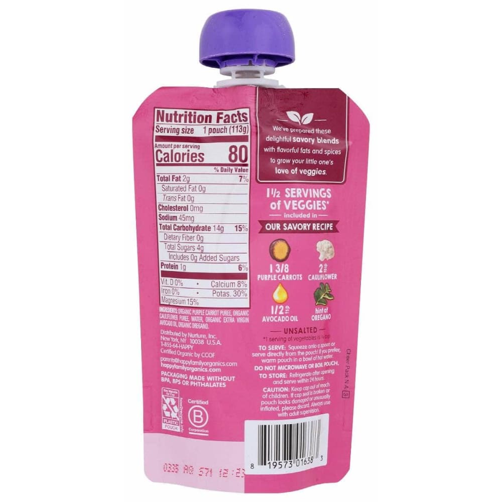 HAPPY BABY Happy Baby Food Baby Crrt Clflwr Org, 4 Oz