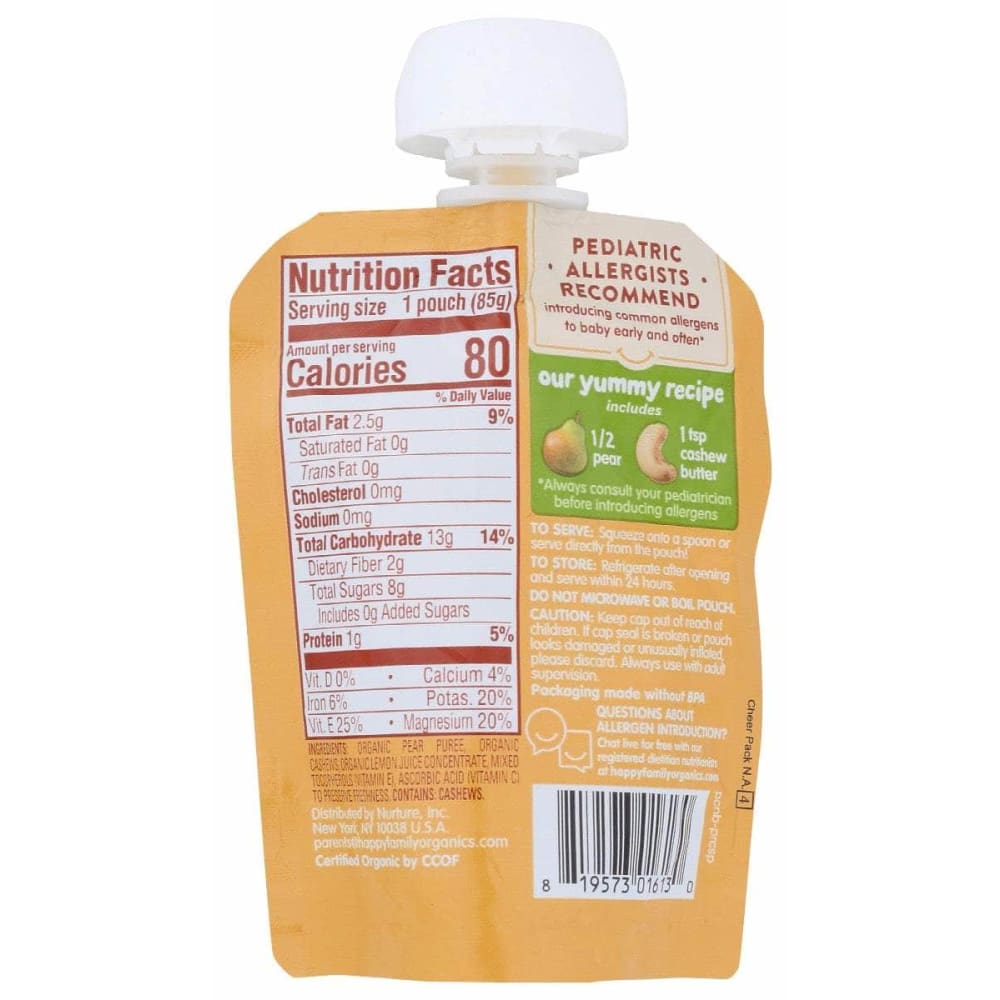 HAPPY BABY Happy Baby Food Baby Pear Cashew Btr, 3 Oz