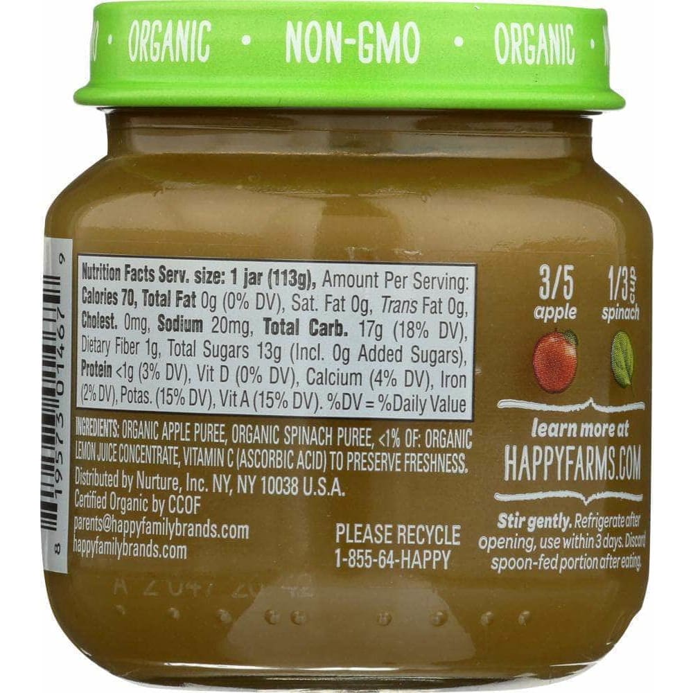 Happy Baby Happy Baby Stage 2 Apples and Spinach Baby Food, 4 oz