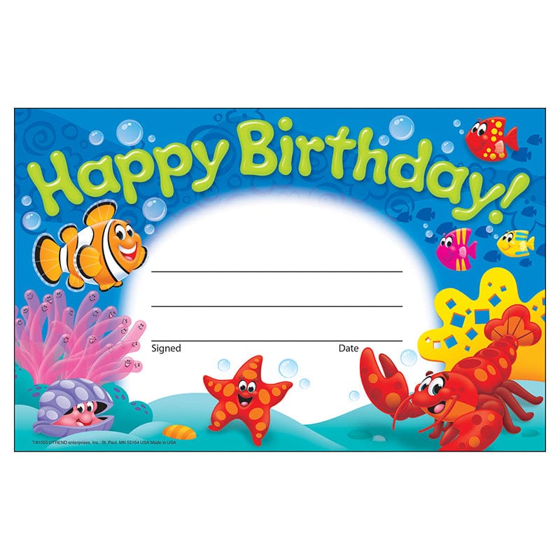 Happy Birthday Sea Buddies Recognition Awards (Pack of 8) - Awards - Trend Enterprises Inc.