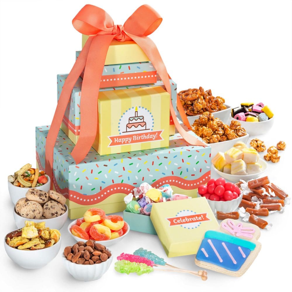 Happy Birthday Sweets & Snacks Tower - Gift Baskets - Happy Birthday