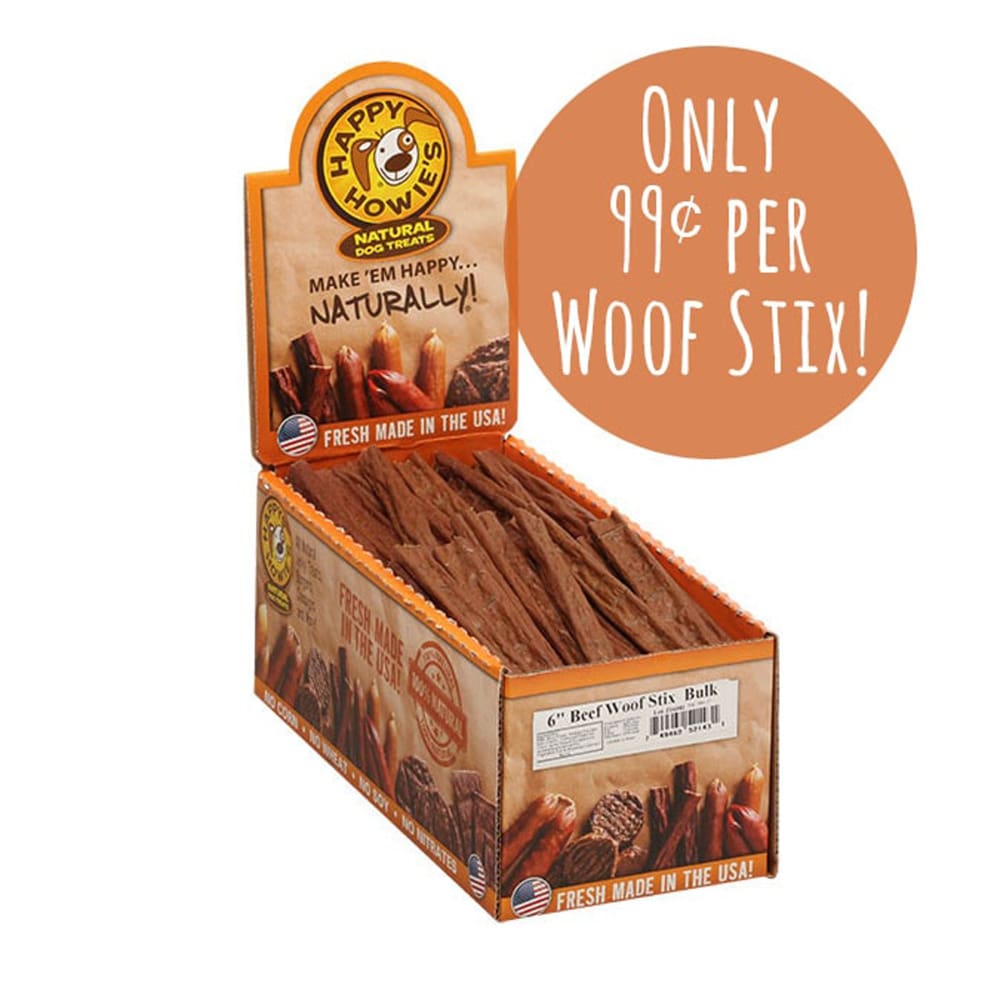 Happy Howie Dog Beef Woof Stix 6 Inch 80 Pack - Pet Supplies - Happy Howie