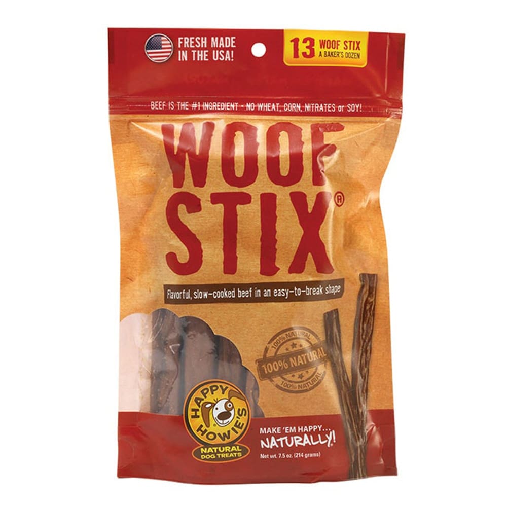 Happy Howie Dog Beef Woof Stix Bakers Dozen 6 Inch - Pet Supplies - Happy Howie