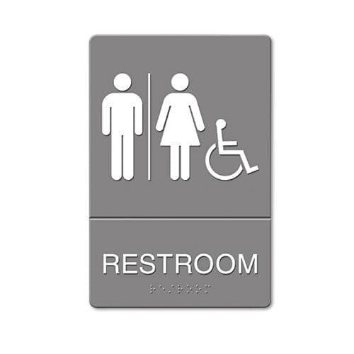 Headline Sign Ada Sign Restroom Symbol Tactile Graphic Molded Plastic 6 X 9 Gray - Office - Headline® Sign