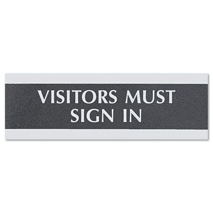 Headline Sign Century Series Office Sign Visitors Must Sign In 9 X 3 Black/silver - Office - Headline® Sign