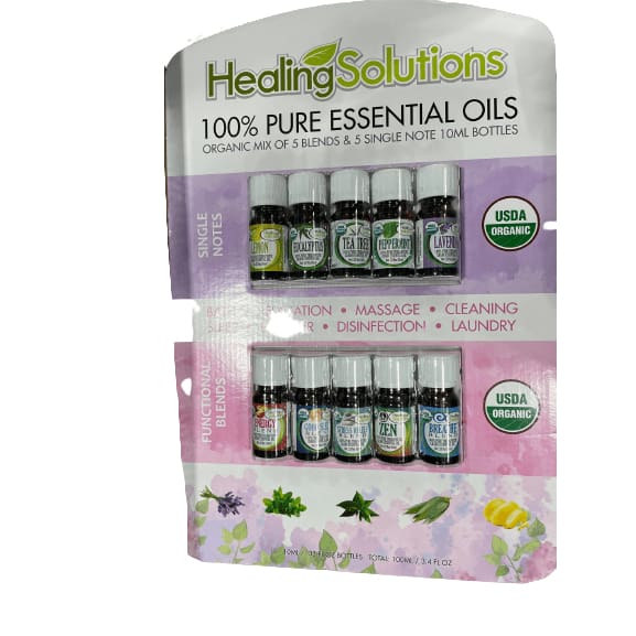 Healing Solutions Healing Solutions Organic Essential Oils, Variety Pack, 10 x 10ml.