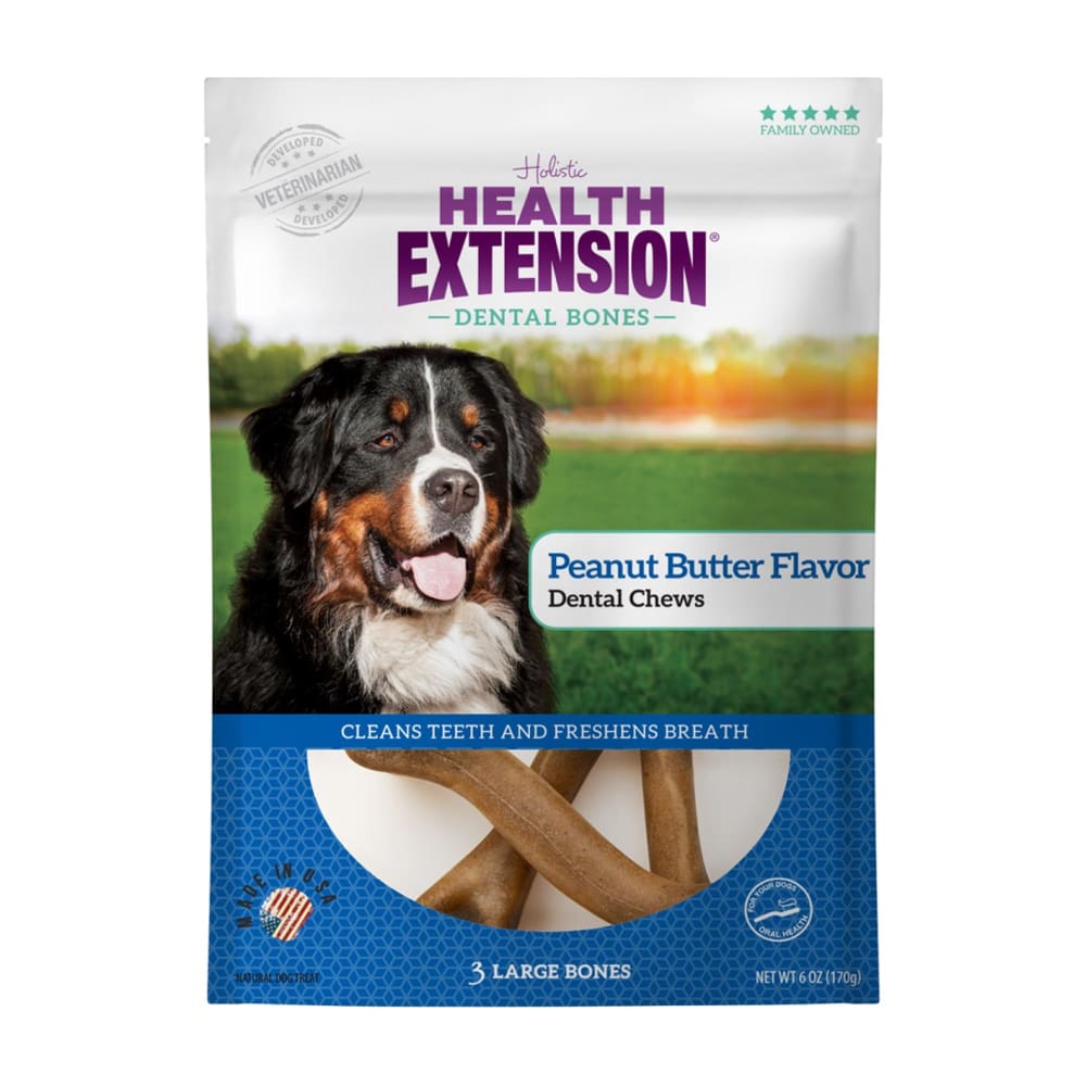 Health Extension Dental Bones - Large - Peanut Butter 3pk - Pet Supplies - Health Extension