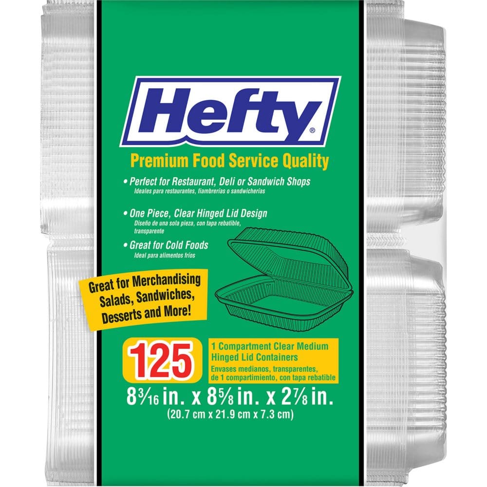 Hefty Clear Hinged Lid Plastic Container 8 x 8 (125 ct.) - Disposable Tableware - Hefty Clear