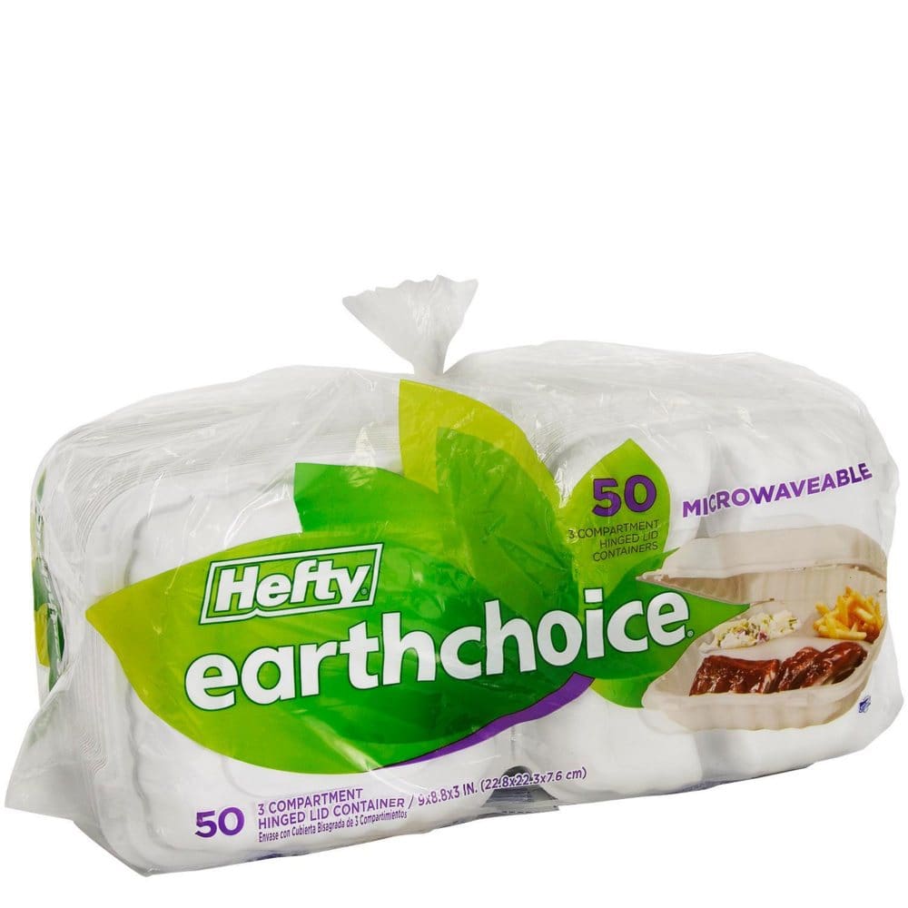 Hefty Earthchoice 3-Compartment Hinged Lid Containers 9 (50 ct.) - Disposable Tableware - Hefty Earthchoice