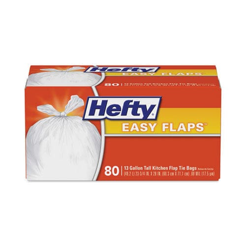 Hefty Easy Flaps Trash Bags 13 Gal 0.69 Mil 23.75 X 28 White 80 Bags/box 3 Boxes/carton - Janitorial & Sanitation - Hefty®
