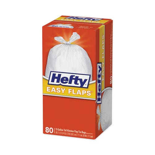 Hefty Easy Flaps Trash Bags 13 Gal 0.8 Mil 23.75 X 28 White 80/box - Janitorial & Sanitation - Hefty®