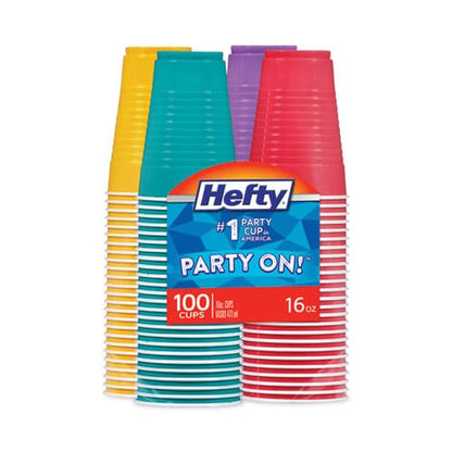 Hefty Easy Grip Disposable Plastic Party Cups 16 Oz Assorted Colors 100/pack 4 Packs/carton - Food Service - Hefty®