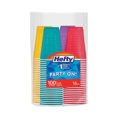 Hefty Easy Grip Disposable Plastic Party Cups 16 Oz Assorted Colors 100/pack 4 Packs/carton - Food Service - Hefty®