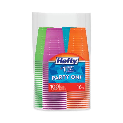 Hefty Easy Grip Disposable Plastic Party Cups 16 Oz Assorted Colors 100/pack - Food Service - Hefty®