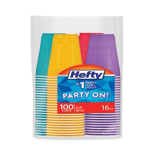 Hefty Easy Grip Disposable Plastic Party Cups 16 Oz Assorted Colors 100/pack - Food Service - Hefty®