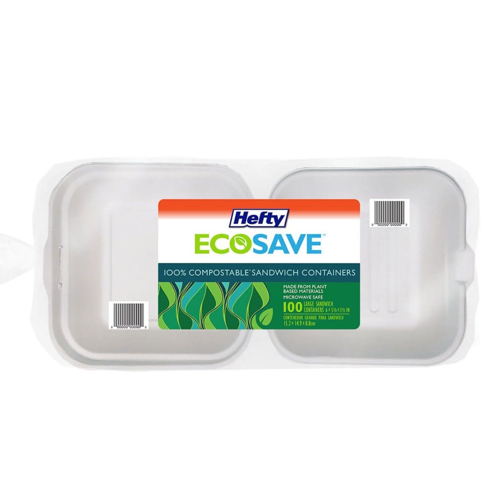 Hefty ECOSAVE Sandwich Hinged Lid Container (6 x 6 100 ct.) - Disposable Tableware - Hefty ECOSAVE