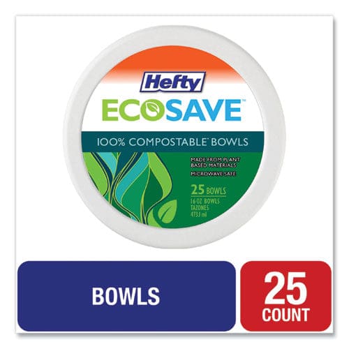 Hefty Ecosave Tableware Bowl Bagasse 16 Oz White 25/pack 12 Packs/carton - Food Service - Hefty®