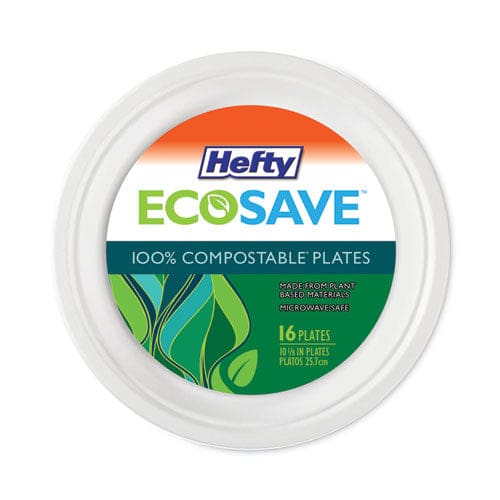 Hefty Ecosave Tableware Plate Bagasse 10.13 Dia White 16/pack 12 Packs/carton - Food Service - Hefty®