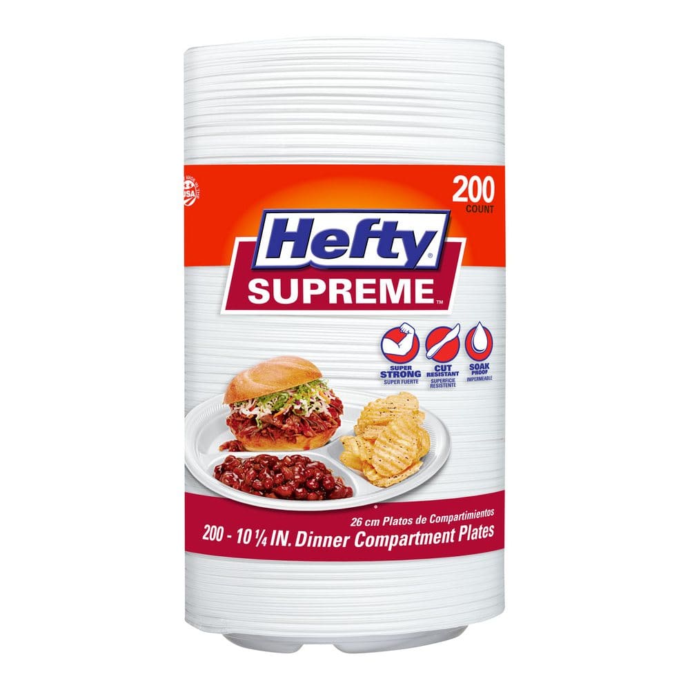 Hefty Supreme 3-Compartment Foam Plates, 10 1/4