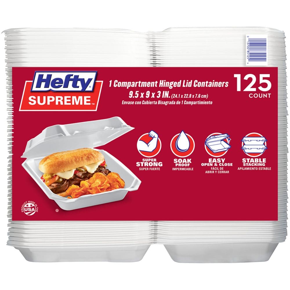 Hefty Supreme Foam Hinged Lid Container 1-Compartment (125 ct.) - Disposable Tableware - Hefty Supreme