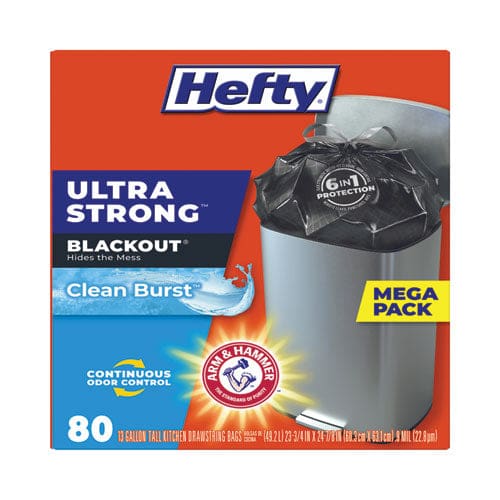 Hefty Ultra Strong Blackout Tall-kitchen Drawstring Bags 13 Gal 0.9 Mil 23.75 X 24.88 Black 80 Bags/box 3 Boxes/carton - Janitorial &