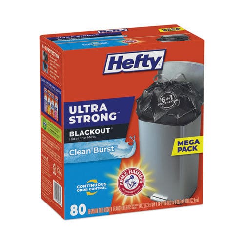 Hefty Ultra Strong Blackout Tall-kitchen Drawstring Bags 13 Gal 0.9 Mil 23.75 X 24.88 Black 80/box - Janitorial & Sanitation - Hefty®