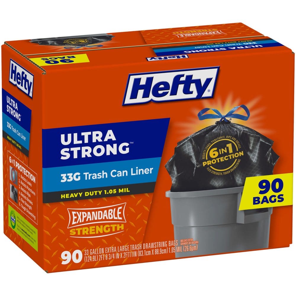 Hefty Ultra Strong Drawstring Trash Bags Unscented (33 gal. 90 ct.) - Paper & Plastic - Hefty Ultra