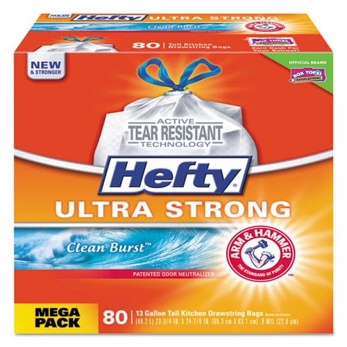 Hefty Ultra Strong Scented Tall White Kitchen Bags 13 Gal 0.9 Mil 24.75 X 24.88 White 80 Bags/box 3 Boxes/carton - Janitorial & Sanitation -