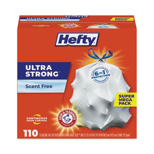 Hefty Ultra Strong Tall Kitchen And Trash Bags 13 Gal 0.9 Mil 23.75 X 24.88 White 110 Bags/box 3 Boxes/carton - Janitorial & Sanitation -