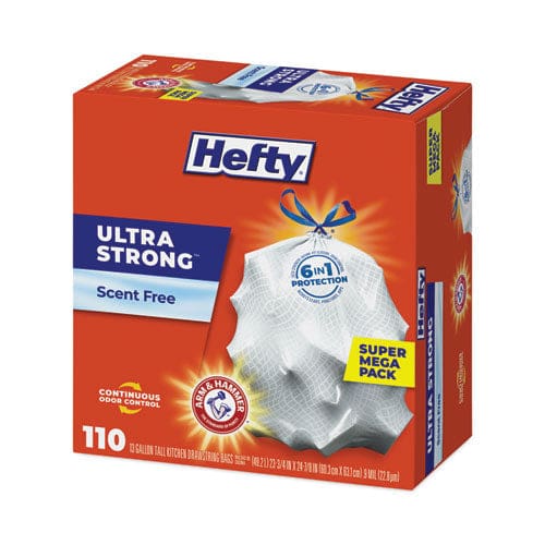 Hefty Ultra Strong Tall Kitchen And Trash Bags 13 Gal 0.9 Mil 23.75 X 24.88 White 110 Bags/box 3 Boxes/carton - Janitorial & Sanitation -