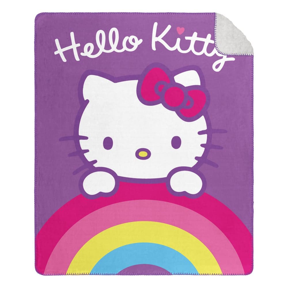 Hello Kitty Peekaboo Rainbow Cloud Sherpa Throw Blanket 50 x 60 - Kids Bedding - Hello