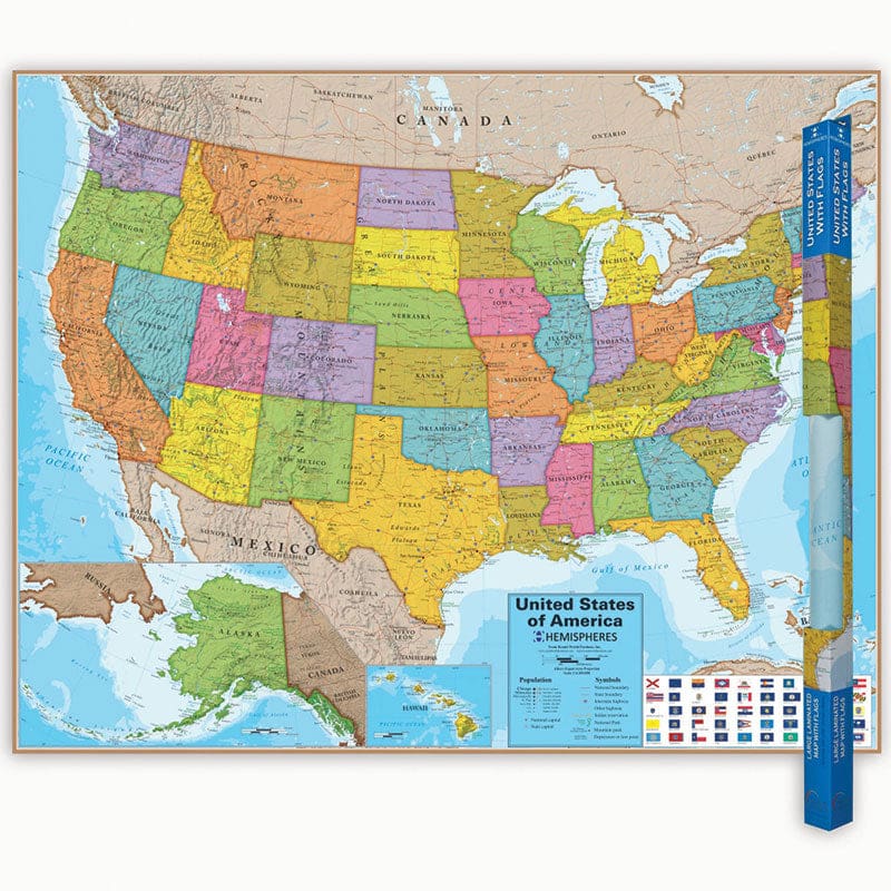 Hemispheres Laminated Map United States (Pack of 2) - Maps & Map Skills - Round World Products